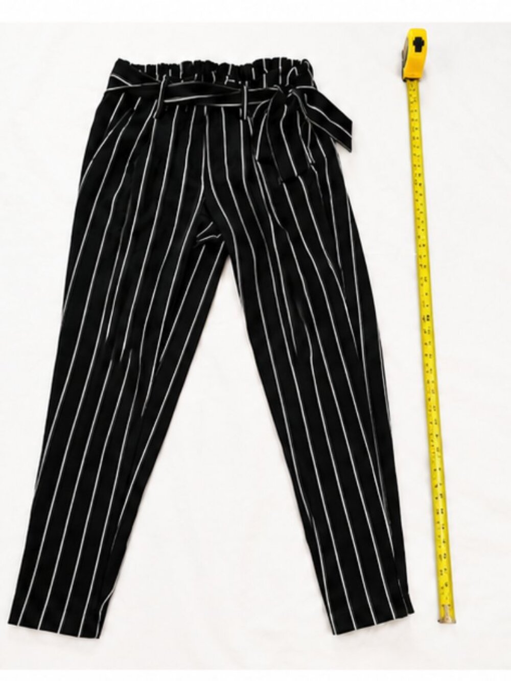 Eclipse Black & White Pinstripe Paperbag Waist Pants Size Small